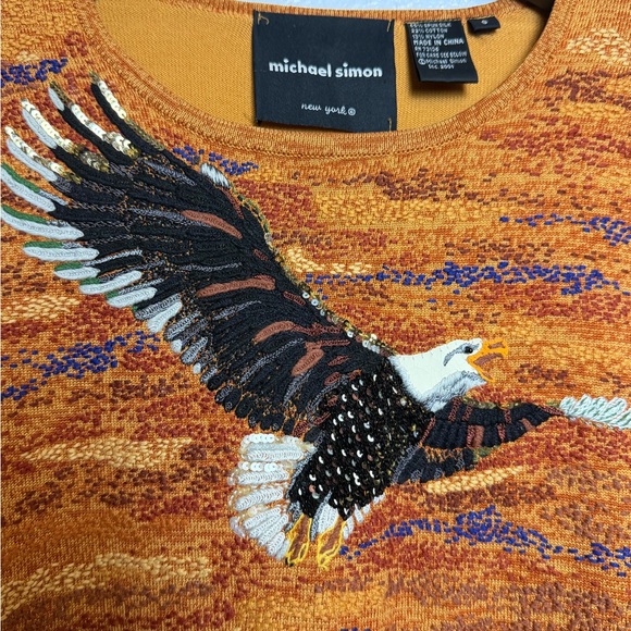 Vintage Michael Simon Golden Long Sleeve Top Eagle Design Silk Cotton Small - Picture 3 of 9